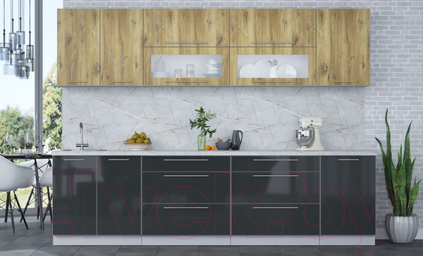 Изображение товара Кухонный гарнитур Интерлиния Мила Пластик 2.9 В (дуб эпоксид/антрацит/серый каспий)