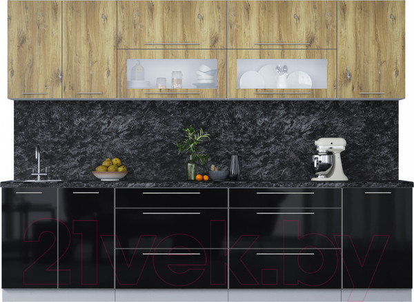 Изображение товара Кухонный гарнитур Интерлиния Мила Пластик 2.9 В (дуб эпоксид/черный/кастилло темный)