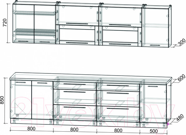 Изображение товара Кухонный гарнитур Интерлиния Мила Пластик 2.9 В (дуб эпоксид/черный/кастилло темный)