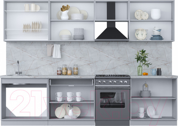 Изображение товара Кухонный гарнитур Интерлиния Мила Пластик 3.0 А (дуб эпоксид/антрацит/серый каспий)