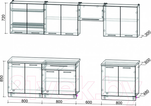 Изображение товара Кухонный гарнитур Интерлиния Мила Пластик 3.0 А (дуб эпоксид/антрацит/серый каспий)