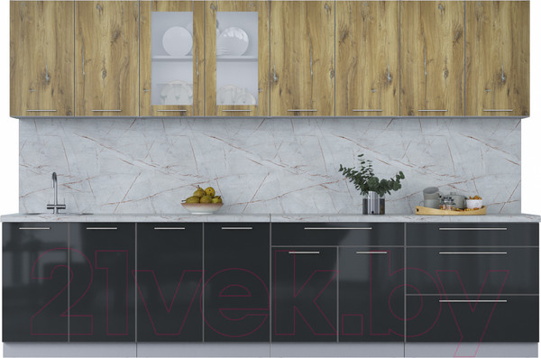 Изображение товара Кухонный гарнитур Интерлиния Мила Пластик 3.2 Б (дуб эпоксид/антрацит/серый каспий)