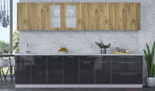 Изображение товара Кухонный гарнитур Интерлиния Мила Пластик 3.2 Б (дуб эпоксид/антрацит/серый каспий)