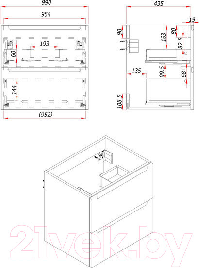 Изображение товара Тумба под умывальник ЗОВ Дион 100 / D100LHO0M9003MKV5-LDSPW (белый матовый/дуб)