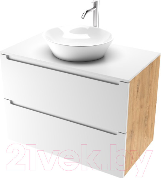 Изображение товара Тумба под умывальник ЗОВ Дион 70 / D70LHO0M9003MKV5-LDSPW (белый матовый/дуб)