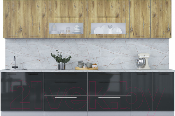 Изображение товара Кухонный гарнитур Интерлиния Мила Пластик 3.2 В (дуб эпоксид/антрацит/серый каспий)