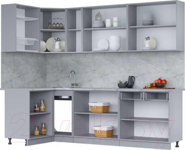 Изображение товара Кухонный гарнитур Интерлиния Мила 12x25 (бетон портленд/бетон портленд/дуб бунратти)