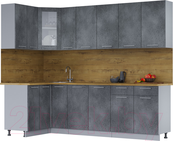 Изображение товара Кухонный гарнитур Интерлиния Мила 12x25 (бетон портленд/бетон портленд/дуб бунратти)