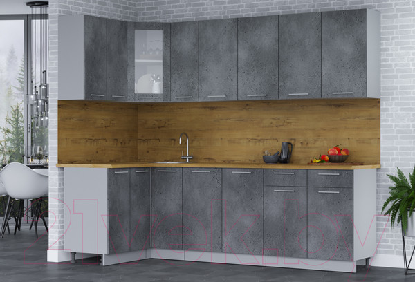 Изображение товара Кухонный гарнитур Интерлиния Мила 12x25 (бетон портленд/бетон портленд/дуб бунратти)