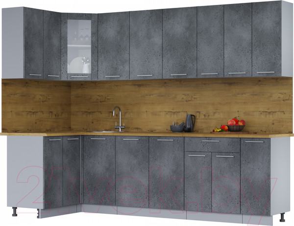 Изображение товара Кухонный гарнитур Интерлиния Мила 12x27 (бетон портленд/бетон портленд/дуб бунратти)