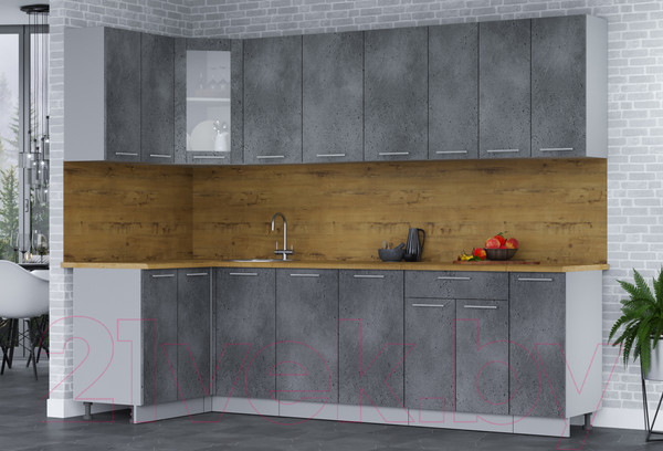 Изображение товара Кухонный гарнитур Интерлиния Мила 12x27 (бетон портленд/бетон портленд/дуб бунратти)