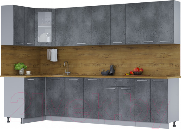 Изображение товара Кухонный гарнитур Интерлиния Мила 12x30 (бетон портленд/бетон портленд/дуб бунратти)