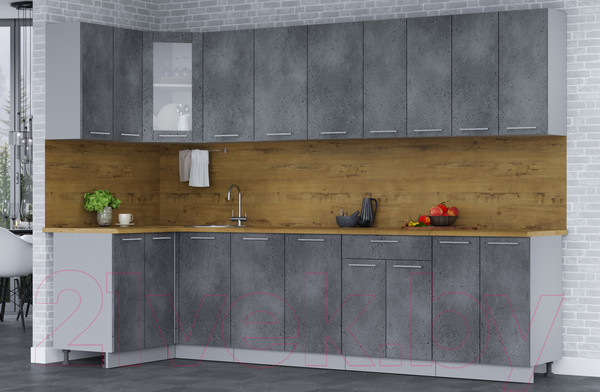 Изображение товара Кухонный гарнитур Интерлиния Мила 12x30 (бетон портленд/бетон портленд/дуб бунратти)