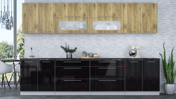 Изображение товара Кухонный гарнитур Интерлиния Мила Пластик 3.2 В (дуб эпоксид/черный/кастилло темный)