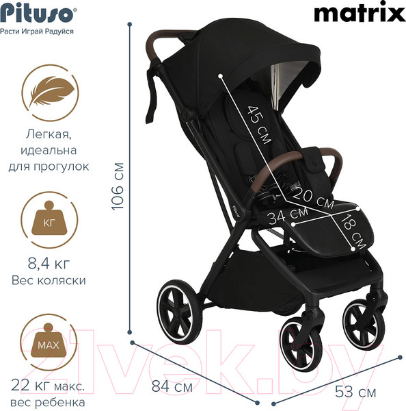 Изображение товара Детская прогулочная коляска Pituso Matrix / MRX 20 (черный)