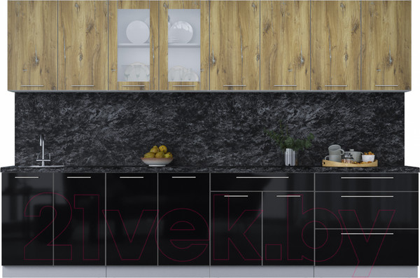 Изображение товара Кухонный гарнитур Интерлиния Мила Пластик 3.2 Б (дуб эпоксид/черный/кастилло темный)