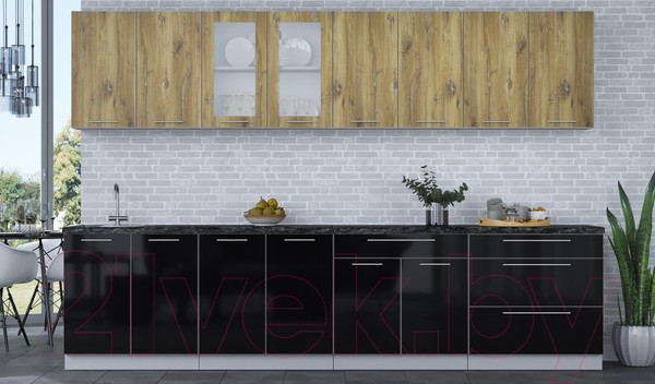 Изображение товара Кухонный гарнитур Интерлиния Мила Пластик 3.2 Б (дуб эпоксид/черный/кастилло темный)