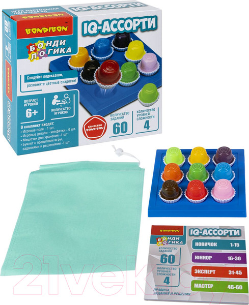 Изображение товара Игра-головоломка Bondibon БондиЛогика IQ-Ассорти Круглые конфеты / ВВ6334-А