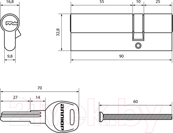 Изображение товара Цилиндровый механизм замка Аллюр HD F 90-5К CP 30x60 (хром)