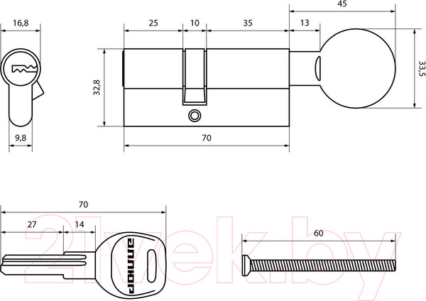 Изображение товара Цилиндровый механизм замка Аллюр HD FG 70-5К CP 30x40G (хром)