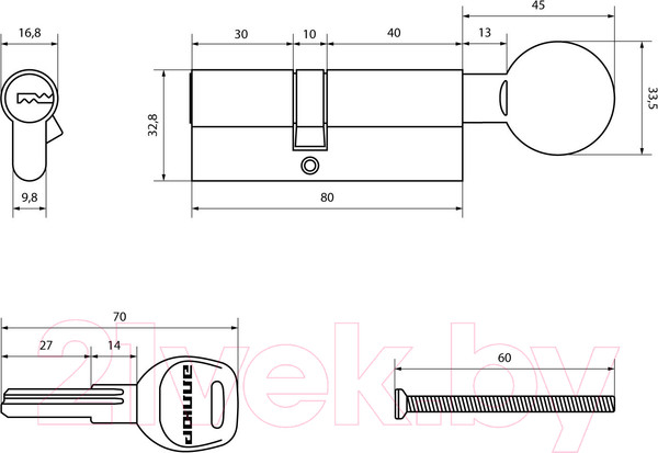 Изображение товара Цилиндровый механизм замка Аллюр HD FG 80-5К CP 35x45G (хром)