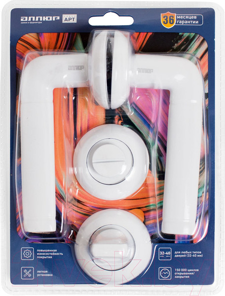 Изображение товара Ручка дверная Аллюр Арт Поло W+L7050S W+BK-R1 W 15110/S7050 (матовый белый)