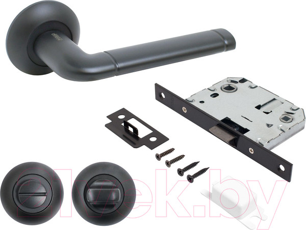 Изображение товара Ручка дверная Аллюр Арт Поло BL+L7050S BL+BK-R1 BL 15150/S7050 (матовый черный)