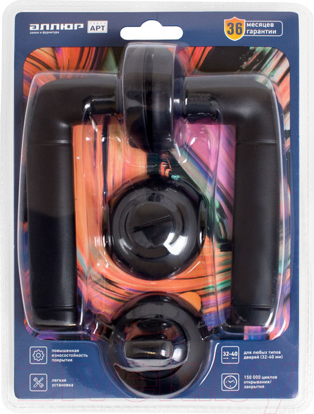 Изображение товара Ручка дверная Аллюр Арт Поло BL+L7050S BL+BK-R1 BL 15150/S7050 (матовый черный)