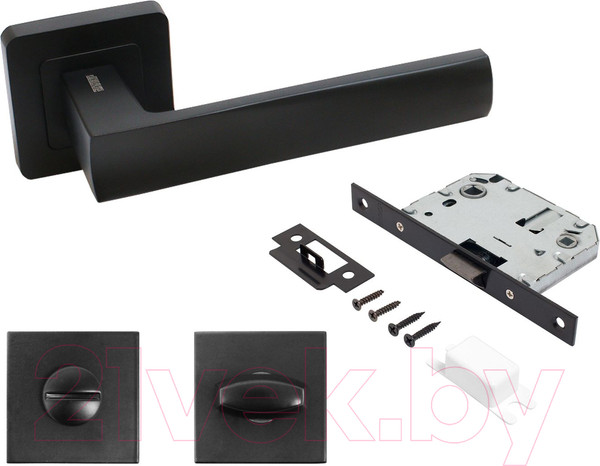 Изображение товара Ручка дверная Аллюр Арт Коломбо BL+L7050S BL+BK-S1 BL 23150/S7050 (матовый черный)