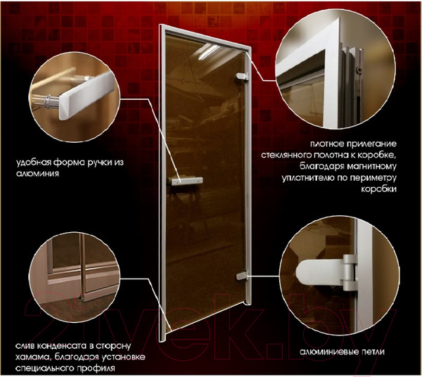 Изображение товара Стеклянная дверь для бани/сауны Doorwood Хамам Лайт Z-образный профиль 80x200 / DW03499 (прозрачный)