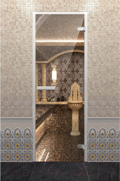 Изображение товара Стеклянная дверь для бани/сауны Doorwood Хамам Лайт Z-образный профиль 70x190 / DW03498 (прозрачный)