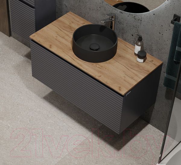 Изображение товара Тумба под умывальник Jorno Cossety 100 / Coss.01.100/P/A-DZ/JR (подвесная,антрацит/дуб крафт золотой)