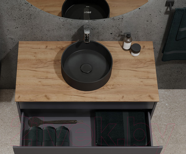 Изображение товара Тумба под умывальник Jorno Cossety 100 / Coss.01.100/P/A-DZ/JR (подвесная,антрацит/дуб крафт золотой)