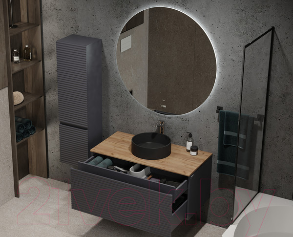 Изображение товара Тумба под умывальник Jorno Cossety 100 / Coss.01.100/P/A-DZ/JR (подвесная,антрацит/дуб крафт золотой)