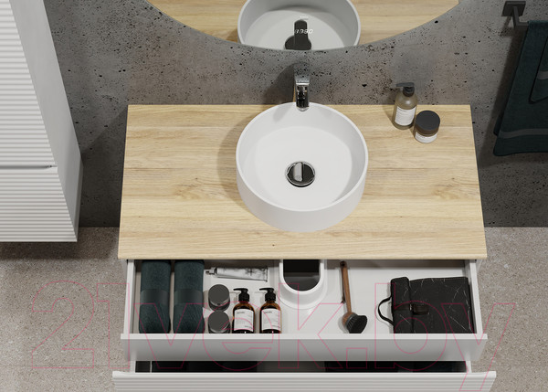Изображение товара Тумба под умывальник Jorno Cossety 100 / Coss.01.100/P/W-DG/JR (подвесная, белый/дуб мавелла голд)