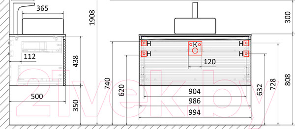 Изображение товара Тумба под умывальник Jorno Cossety 100 / Coss.01.100/P/W-DG/JR (подвесная, белый/дуб мавелла голд)