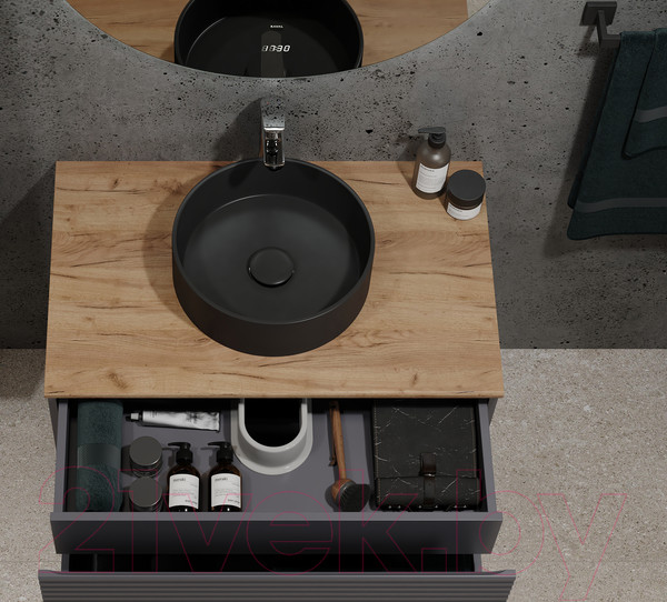 Изображение товара Тумба под умывальник Jorno Cossety 80 / Coss.01.80/P/A-DZ/JR (подвесная, антрацит/дуб крафт золотой)