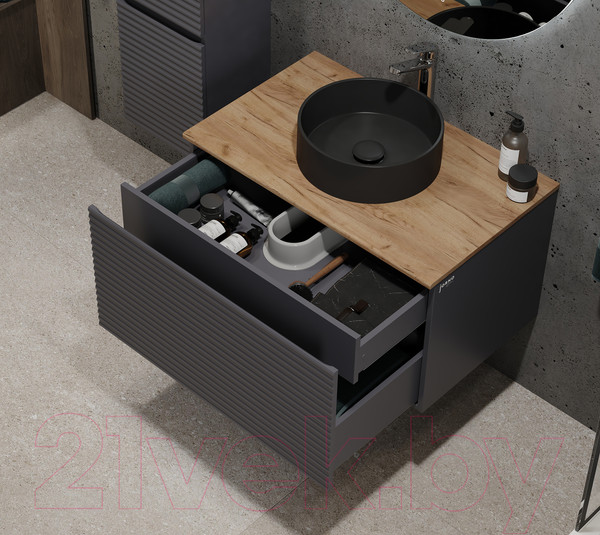 Изображение товара Тумба под умывальник Jorno Cossety 80 / Coss.01.80/P/A-DZ/JR (подвесная, антрацит/дуб крафт золотой)