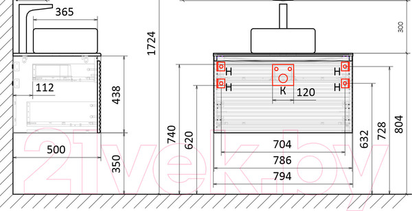 Изображение товара Тумба под умывальник Jorno Cossety 80 / Coss.01.80/P/W-DG/JR (подвесная, белый/дуб мавелла голд)