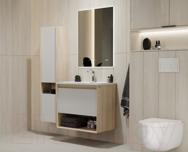 Изображение товара Тумба под умывальник Jorno Tossony 70 / Toss.01.70/P/SS-W/JR (подвесная, cонома светлая/белый)