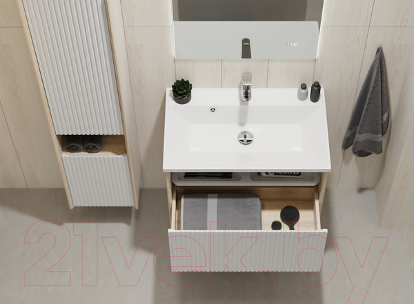 Изображение товара Тумба под умывальник Jorno Tossony 70 / Toss.01.70/P/SS-W/JR (подвесная, cонома светлая/белый)