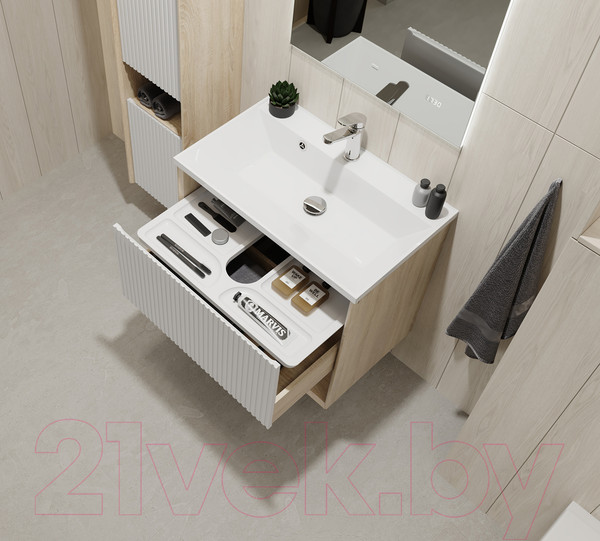 Изображение товара Тумба под умывальник Jorno Tossony 70 / Toss.01.70/P/SS-W/JR (подвесная, cонома светлая/белый)