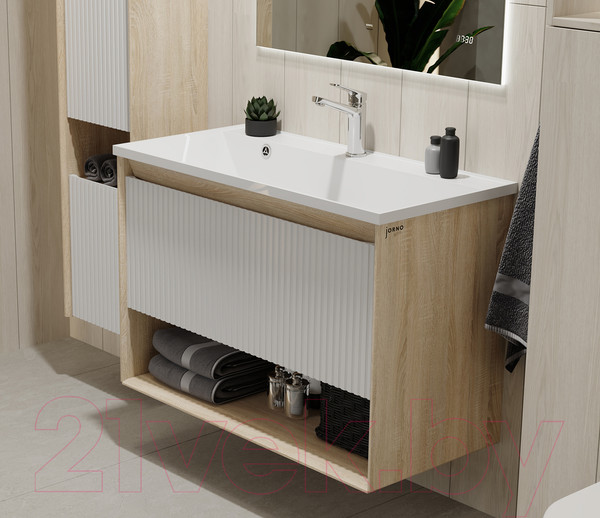Изображение товара Тумба под умывальник Jorno Tossony 90 / Toss.01.90/P/SS-W/JR (подвесная, cонома светлая/белый)