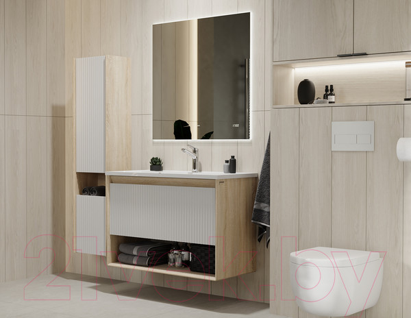 Изображение товара Тумба под умывальник Jorno Tossony 90 / Toss.01.90/P/SS-W/JR (подвесная, cонома светлая/белый)