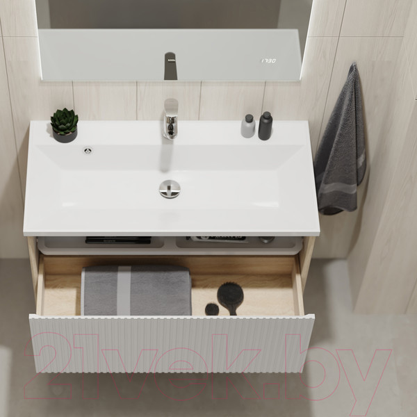 Изображение товара Тумба под умывальник Jorno Tossony 90 / Toss.01.90/P/SS-W/JR (подвесная, cонома светлая/белый)