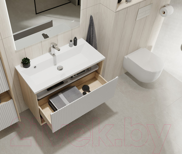 Изображение товара Тумба под умывальник Jorno Tossony 90 / Toss.01.90/P/SS-W/JR (подвесная, cонома светлая/белый)