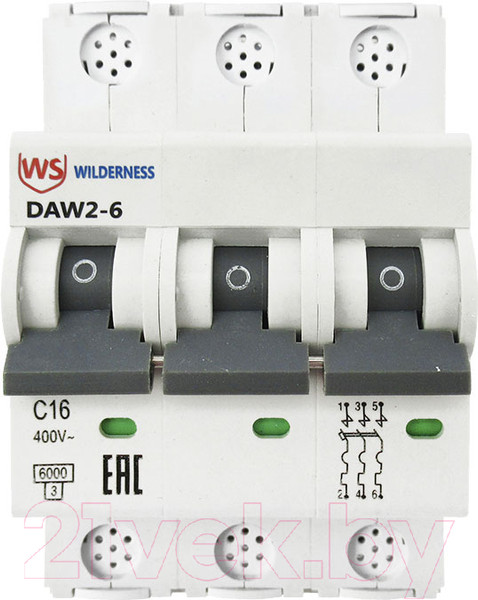 Изображение товара Выключатель автоматический Wilderness DAW2-6 3P 16A C 6kA / DAW2-6-3-C016