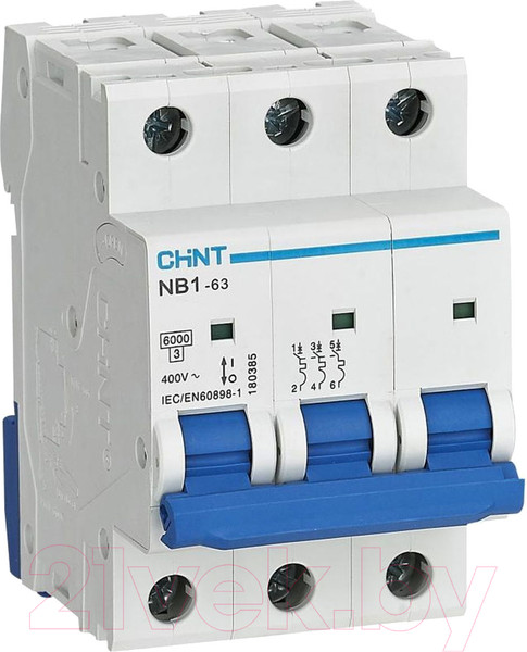 Изображение товара Выключатель автоматический Chint NB1-63 3P 3А 6кА B DB / 179690