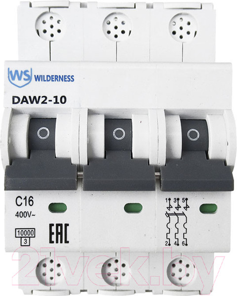 Изображение товара Выключатель автоматический Wilderness DAW2-10 3P 20A C 10kA / DAW2-10-3-C020