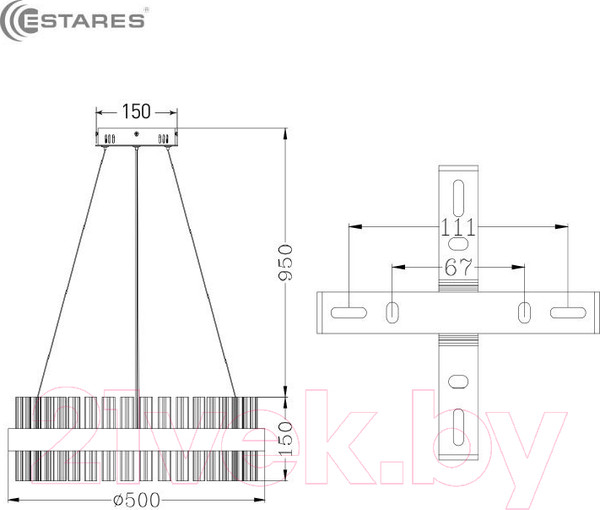 Изображение товара Потолочный светильник Estares Sofia 100W R-APP-500x1000-Gold/Clear-220-IP20_Ч